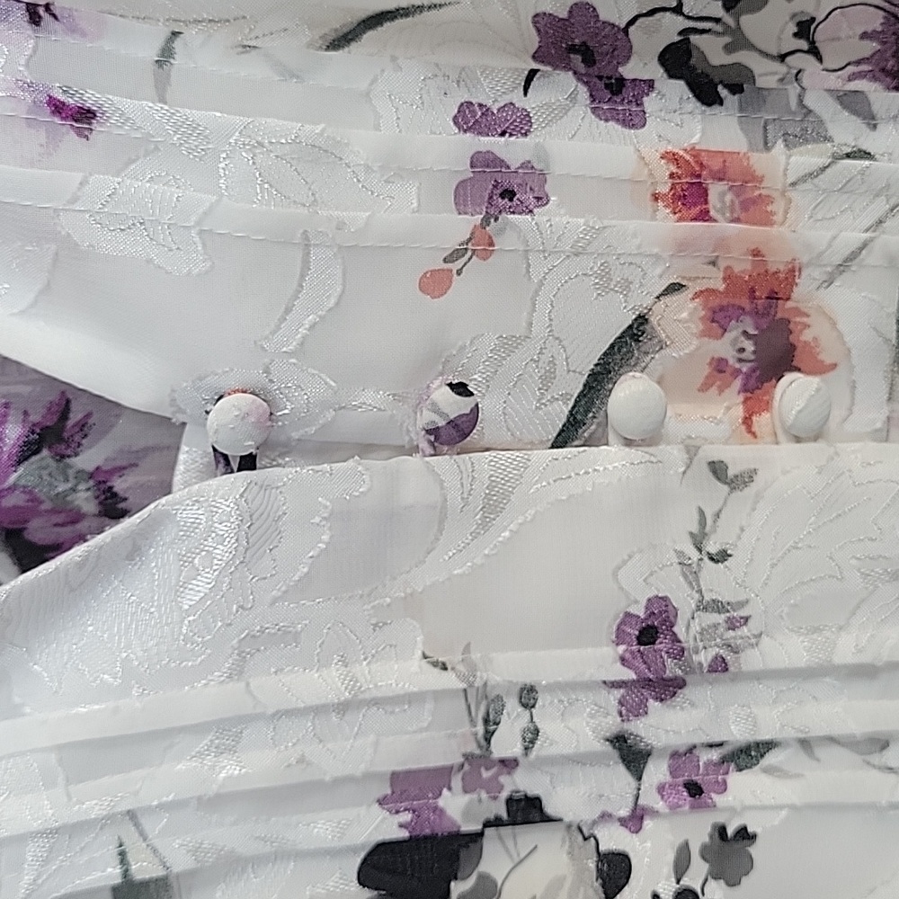 White House Black Market Floral Blouse - White and Purple - Picture 3 of 6